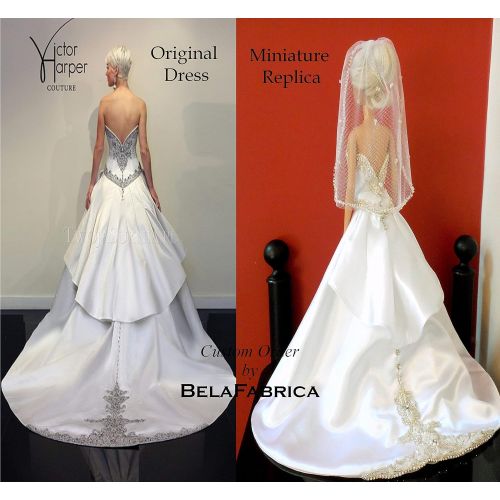  BelaFabrica Custom Miniature Replica Wedding Dress Keepsake Gift for wife and daughter 16 Scale Barbie Bride Memory Dollhouse Doll Dress Bridesmaid Bridal Shower Wedding Centerpiece Personali