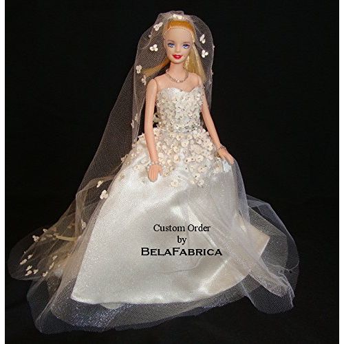  BelaFabrica Custom Barbie size wedding dress Replica Ballgown Flower Applique A-line 1:6 Scale Wedding Centerpiece For Her Him Them Miniature Doll size Wedding Gown Bridal Shower Barbie Fashio