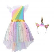 Belababy Girls Unicorn Costume Set Princess Rainbow Dress up for Party Supplies Outfits