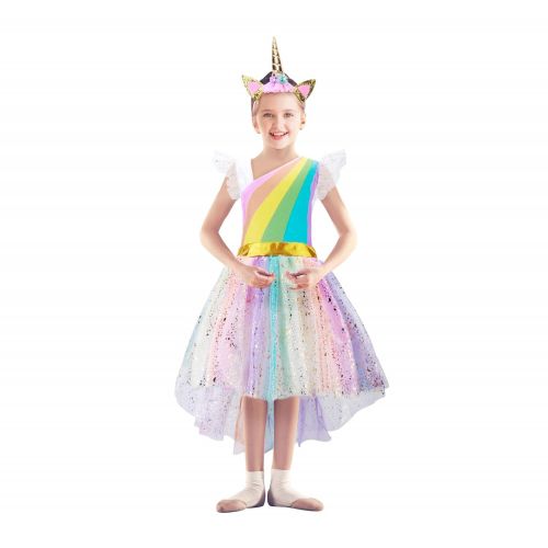  Belababy belababy Unicorn Costume Sets with Headband Princess Sequins Dress up Birthday Party Cosplay Outfits