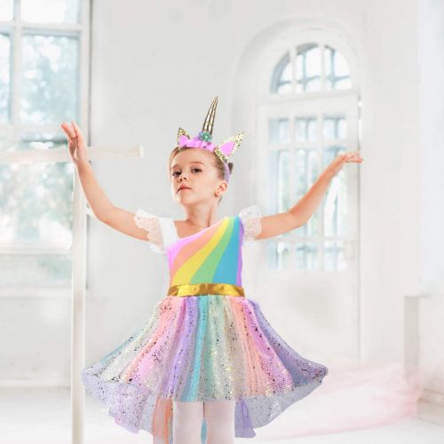  Belababy belababy Unicorn Costume Sets with Headband Princess Sequins Dress up Birthday Party Cosplay Outfits
