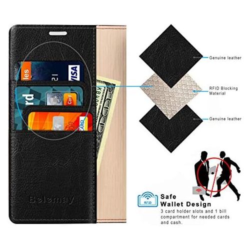  [아마존베스트]Belemay Compatible with iPhone 12/12 Pro Wallet Case 5G (6.1 2020) Genuine Cowhide Leather Folio Flip Cover [RFID Blocking] Credit Card Holder [Soft TPU Shell] Kickstand Function F