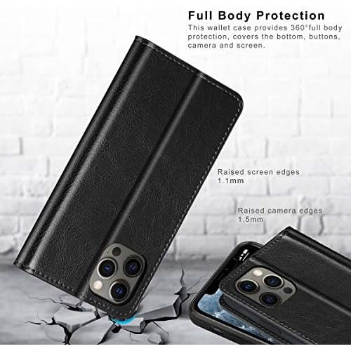  [아마존베스트]Belemay Compatible with iPhone 12/12 Pro Wallet Case 5G (6.1 2020) Genuine Cowhide Leather Folio Flip Cover [RFID Blocking] Credit Card Holder [Soft TPU Shell] Kickstand Function F