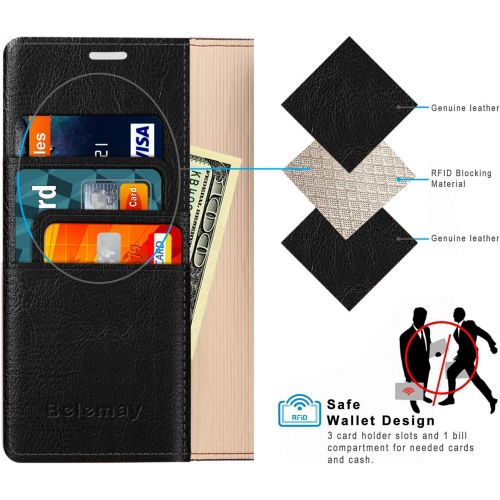  [아마존베스트]Belemay Compatible with iPhone 12/12 Pro Wallet Case 5G (6.1 2020) Genuine Cowhide Leather Folio Flip Cover [RFID Blocking] Credit Card Holder [Soft TPU Shell] Kickstand Function F