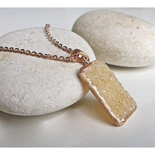  Belesas Rose Gold Druzy Necklace- Statement Rectangle Shape Druzy Necklace-Bridal Sparkly Druzy Necklace-OOAK Layering Necklace-Jewelry Gift for her