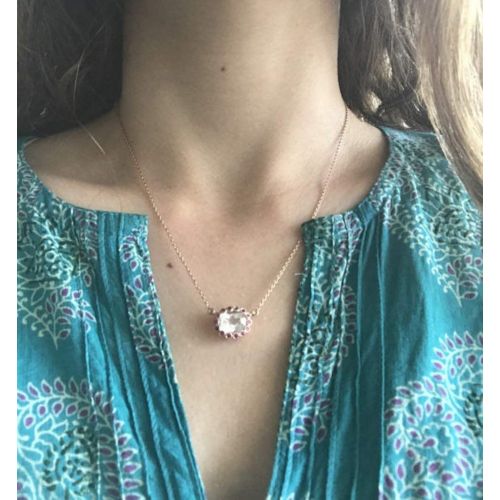  Belesas Rose Gold Bridal Necklace- Classic Halo Necklace- Unique Gemstone Necklace- April Birthstone Necklace- Jewelry Gifts for Her