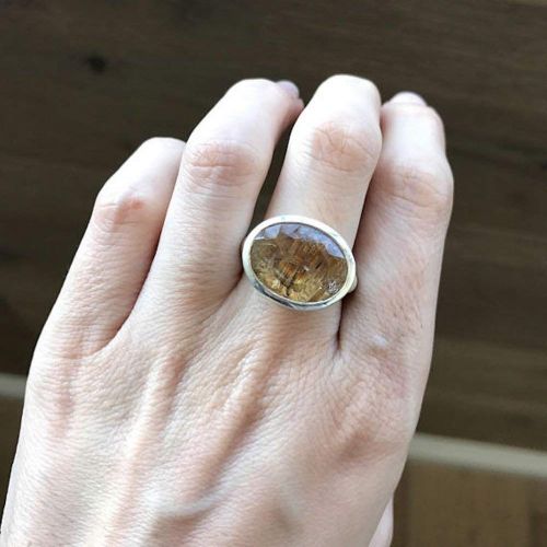  Belesas Oval Bold Statement Ring- Gold Rutile Quartz Ring- Rutilated Quartz Ring- Unique Gemstone Ring- Solitaire OOAK Ring- Jewelry Gifts for Her