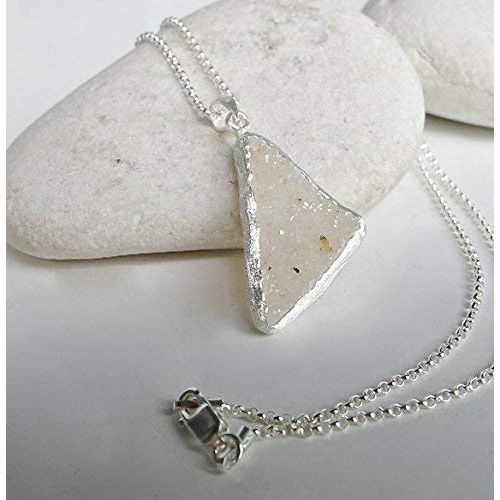  Belesas Triangle White Druzy Necklace- White Edgy Statement Necklace- White Stone Layering Necklace- OOAK Necklace- Jewelry Gifts for her