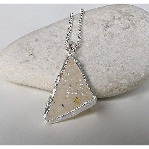  Belesas Triangle White Druzy Necklace- White Edgy Statement Necklace- White Stone Layering Necklace- OOAK Necklace- Jewelry Gifts for her