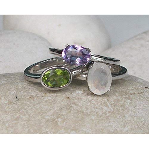  Belesas June, February and August Birthstone Ring- Stack Ring- Moonstone Ring- Peridot Ring- Amethyst Ring- Mothers Ring- Gemstone Ring- Gift Ideas