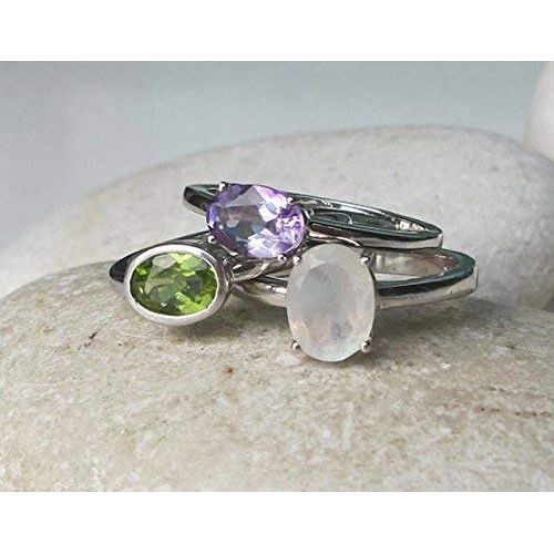  Belesas June, February and August Birthstone Ring- Stack Ring- Moonstone Ring- Peridot Ring- Amethyst Ring- Mothers Ring- Gemstone Ring- Gift Ideas