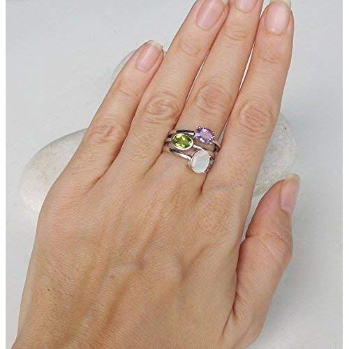 Belesas June, February and August Birthstone Ring- Stack Ring- Moonstone Ring- Peridot Ring- Amethyst Ring- Mothers Ring- Gemstone Ring- Gift Ideas