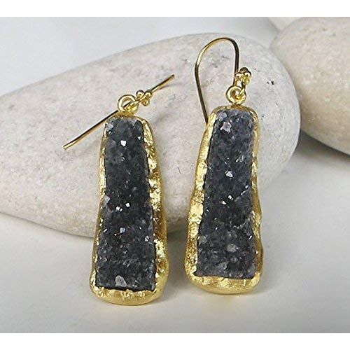  Belesas Rectangle Brwon Druzy Gold Dangle Earring