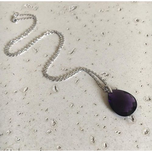  Belesas Purple Amethyst Faceted Pear Shape Pendant Necklace