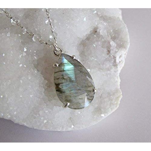  Belesas Pear Shape Labradorite Pendant Bead Necklace