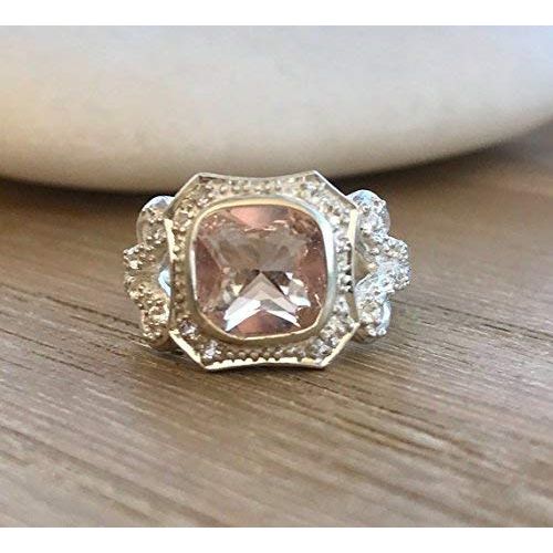  Belesas Cushion Cut Morganite Engagement Ring- Morganite Promise Ring- Halo Morganite Solitaire Ring- Pink Square Gemstone Ring- Jewelry Gifts