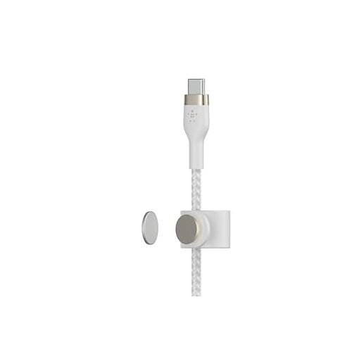 벨킨 Belkin BoostCharge Pro Flex Braided USB-C to USB-C Charger Cable (2M/6.6FT), USB-IF Certified Power Delivery PD Fast Charging Cable for iPhone 15 Series, MacBook Pro, iPad Pro, Galaxy S23, S22 - White