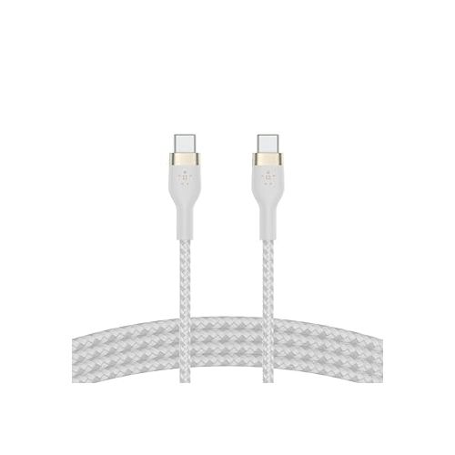 벨킨 Belkin BoostCharge Pro Flex Braided USB-C to USB-C Charger Cable (2M/6.6FT), USB-IF Certified Power Delivery PD Fast Charging Cable for iPhone 15 Series, MacBook Pro, iPad Pro, Galaxy S23, S22 - White