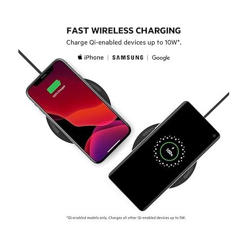 벨킨 Belkin Wireless Charger - Qi-Certified 10W Max Fast Charging Pad - Quick Charge Cordless Flat Charger - Universal Qi Compatibility for iPhone, Samsung Galaxy, AirPods, Google Pixel, and more