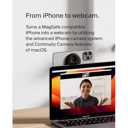 벨킨 Belkin iPhone Camera Mount, MagSafe Continuity Camera Mount, Turn iPhone to Webcam, Compatible with MacBook Pro, Air, iPhone 14, iPhone 13 / 12, Black