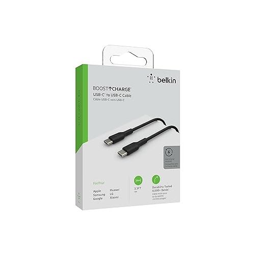 벨킨 Belkin USB-C to USB-C Cable (1M/3.3ft), USB-C Fast Charging Cable for iPhone 15, iPhone 15 Pro, iPhone 15 Pro Max, iPhone 15 Plus, Galaxy S23, S22, Note, Pixel, iPad Pro, USB Type-C Cable - Black