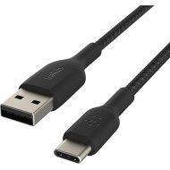 Belkin BoostCharge Braided USB-C to USB-A Cord (2M/6.6ft) for iPhone 15 Series, Samsung Galaxy S24 Series, Note20, Google Pixel 7 & 8, iPad Pro, Nintendo Switch, & More - Black