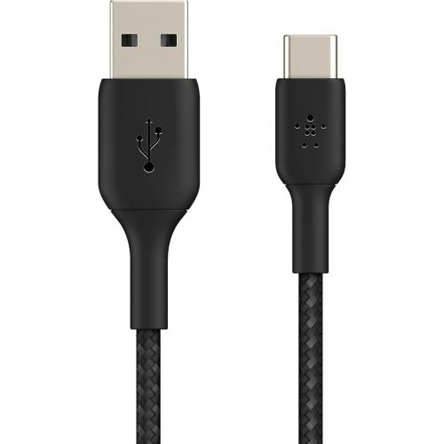 벨킨 Belkin BoostCharge Braided USB-C to USB-A Cord (2M/6.6ft) for iPhone 15 Series, Samsung Galaxy S24 Series, Note20, Google Pixel 7 & 8, iPad Pro, Nintendo Switch, & More - Black