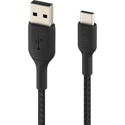 벨킨 Belkin BoostCharge Braided USB-C to USB-A Cord (2M/6.6ft) for iPhone 15 Series, Samsung Galaxy S24 Series, Note20, Google Pixel 7 & 8, iPad Pro, Nintendo Switch, & More - Black
