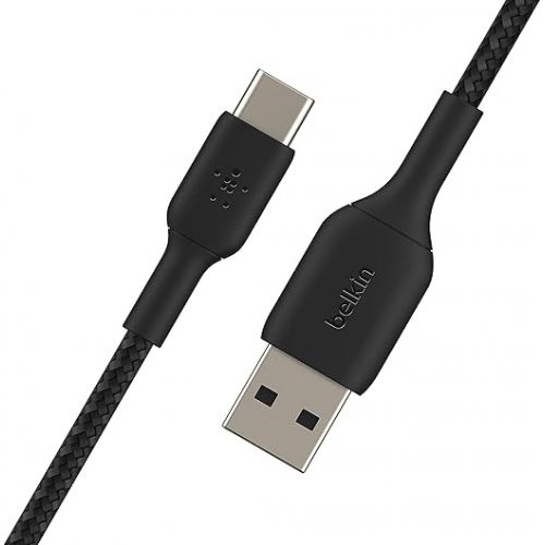 벨킨 Belkin BoostCharge Braided USB-C to USB-A Cord (2M/6.6ft) for iPhone 15 Series, Samsung Galaxy S24 Series, Note20, Google Pixel 7 & 8, iPad Pro, Nintendo Switch, & More - Black