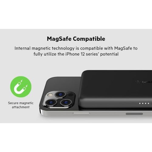 벨킨 Belkin Wireless Power Bank w/ MagSafe Compatible 7.5W Wireless Charging - Portable Magnetic Charging Bank - Compatible w/ iPhone 15, 15 Plus, 15 Pro, 15 Pro Max, iPhone 14, AirPods, & More - Black