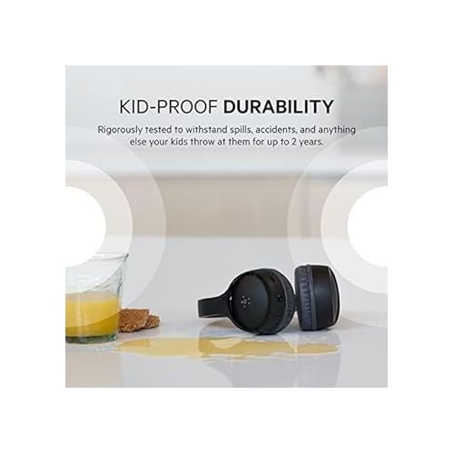 벨킨 Belkin SoundForm Mini - Wireless Bluetooth Headphones for Kids with 30H Battery Life, 85dB Safe Volume Limit, Built-in Microphone - Kids On-Ear Earphones for iPhone, iPad, Fire Tablet & More - Black