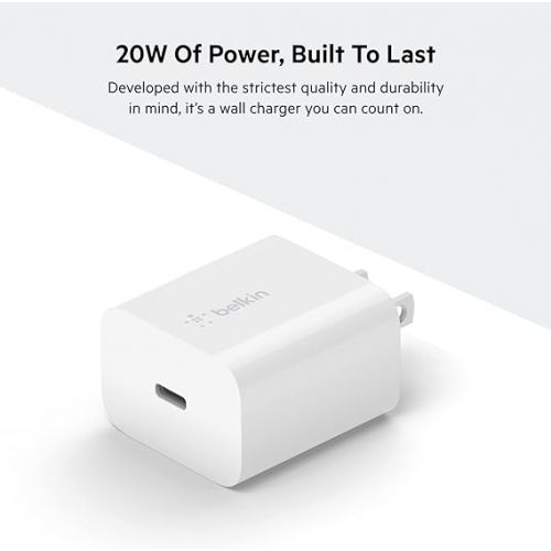 벨킨 Belkin 20W Wall Charger, USB-C Charger Block, Fast Charging Block for iPhone 15, 15 Plus, 15 Pro, 15 Pro Max, 14, 14 Pro, 14 Pro Max, 13, 13 Pro, 13 Pro Max, Galaxy S23, iPad, AirPods & More - 1-Pack