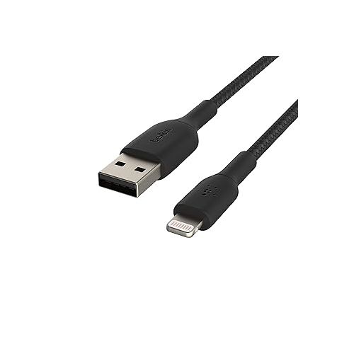 벨킨 Belkin BoostCharge Braided Lightning Cable - 3.3ft/1M - MFi Certified Apple iPhone Charger USB to Lightning Cable - iPhone Cable - iPhone Charger Cord - Apple Phone Charger - Black