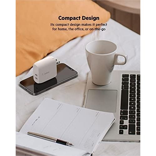 벨킨 Belkin 40W Dual Port USB-C Wall Charger, USB Type C Charger Fast Charging for iPhone 15, 15 Plus, 15 Pro, 15 Pro Max, 14, 14 Pro, 14 Pro Max, iPhone 13 Series, Galaxy S23 Ultra, iPad, AirPods & More