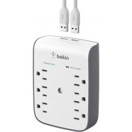Belkin 6-Outlet Wall Surge Protector w/ 2 USB-A Port for Home, Office, Travel, Computer Desktop, Laptop, Phone Charger, & More - 900 Joules of Protection