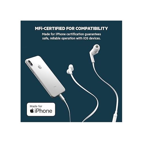 벨킨 Belkin SoundForm Headphones - Wired In-Ear Earphones With Microphone- iPhone Headphones - Apple Headphones - Apple Wired Earbuds For iPhone, iPads & All Products With Lightning Connector (White)