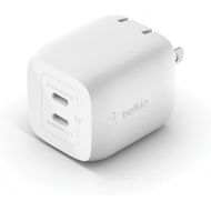 Belkin 45W Dual USB-C Wall Charger, Fast Charging Power Delivery 3.0 w/ GaN Technology for iPhone 15, 13, Mini, iPad Pro 12.9, MacBook, Galaxy S23, & More - White