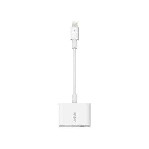 벨킨 Belkin RockStar Lightning Audio Cable and Charger for iPhone 14, 13, 12, 11, 10 - White