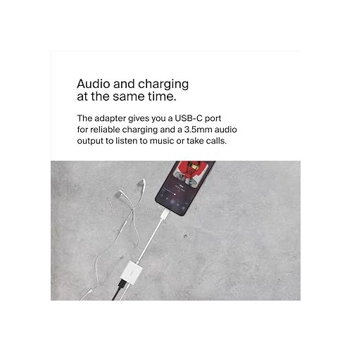 벨킨 Belkin Rockstar™ 3.5mm Audio with USB-C Charge Adaptor Included, USB-C Audio Adaptor Compatible with iPad Pro, Galaxy, Note, Google Pixel, LG G6, Sony Xperia, OnePlus and More - White