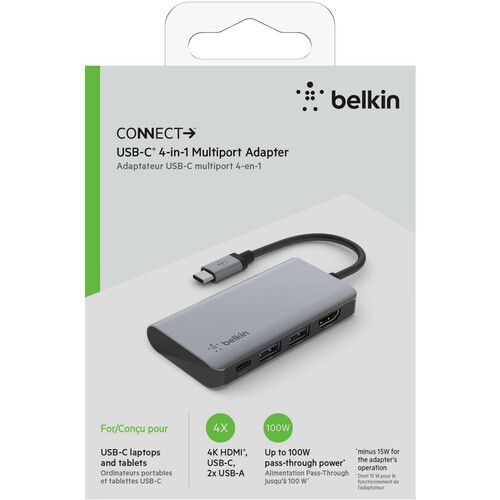 벨킨 Belkin CONNECT USB Type-C 4-In-1 Multiport Adapter (Silver)