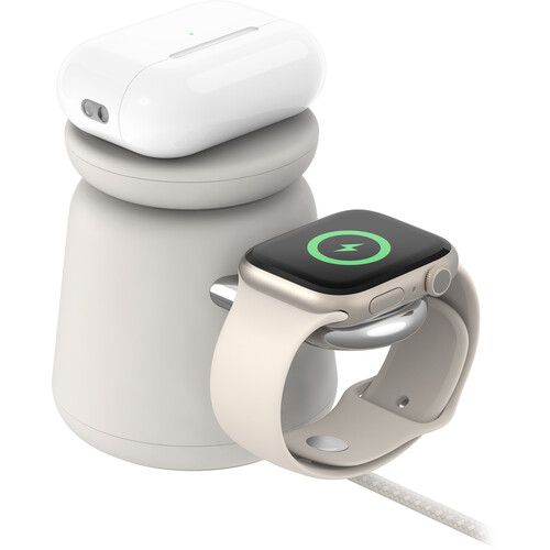 벨킨 Belkin BoostCharge Pro 2-in-1 Wireless Charging Dock with 15W MagSafe (Sand)