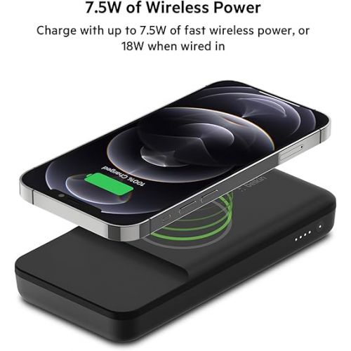 벨킨 Belkin BoostCharge Magnetic 10K mAh Power Bank - Magnetic USB-C 7.5W Fast Wireless Charger, MagSafe Compatible Battery Pack - Portable Charger for iPhone 15, iPhone 14, iPhone 13 Series, & More