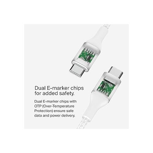 벨킨 Belkin BoostCharge USB-C to USB-C Power Cable (2M, 6.6ft), Fast Charging Cable with 240W Power Delivery, USB-IF Certified, Compatible with MacBook Pro, Chromebook, Samsung Galaxy, iPad, & More - White