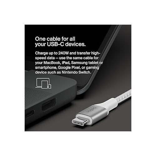 벨킨 Belkin BoostCharge USB-C to USB-C Power Cable (2M, 6.6ft), Fast Charging Cable with 240W Power Delivery, USB-IF Certified, Compatible with MacBook Pro, Chromebook, Samsung Galaxy, iPad, & More - White