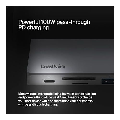 벨킨 Belkin 7-in-1 USB-C Hub, Multiport Adapter Dongle with 4K 60Hz HDMI, 100W Power Delivery, 2.5Gb, 2 USB A Ports, SD and MicroSD Slot for MacBook Pro 14 and 16, iPad Pro 12.9 & 11, XPS, Surface and More