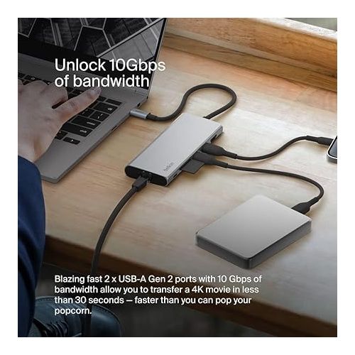 벨킨 Belkin 7-in-1 USB-C Hub, Multiport Adapter Dongle with 4K 60Hz HDMI, 100W Power Delivery, 2.5Gb, 2 USB A Ports, SD and MicroSD Slot for MacBook Pro 14 and 16, iPad Pro 12.9 & 11, XPS, Surface and More