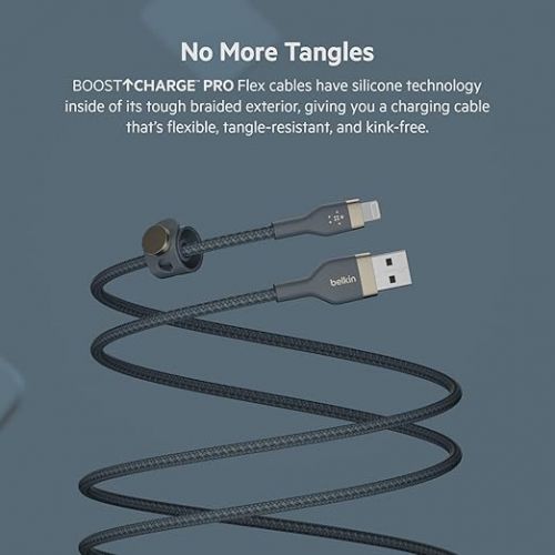 벨킨 Belkin BoostCharge Pro Flex Braided USB Type A to Lightning Cable (2M/6.6FT), MFi Certified Charging Cable for iPhone 13, 12, 11, Pro, Max, Mini, SE, iPad and More, 2-Pack, Blue