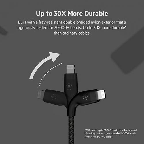 벨킨 Belkin BoostCharge Pro Flex Braided USB Type A to Lightning Cable (1M/3.3FT), MFi Certified Charging Cable for iPhone 13, 12, 11, Pro, Max, Mini, SE, iPad and More, 2-Pack, Black