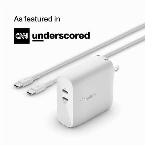 벨킨 Belkin BoostCharge USB C 68W GaN Wall Charger with Dual Ports - iPhone Charger Fast Charging, Type C Charger, USB C Charger w/ PD for Samsung Galaxy, iPad Pro, Macbook Pro, Includes 2M USB C Cable