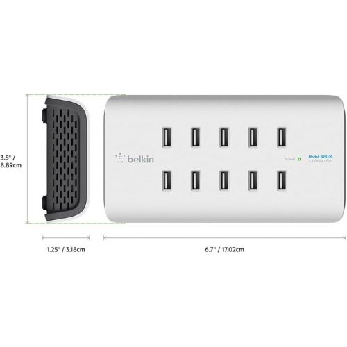 벨킨 Belkin Rockstar 10 Port Usb Charging Station Power Strip - Experience Fast Charging With Power Supply Of 2.4amp/Port - Space Saver Usb Multiport Charger Designed For Desktop & Bedroom Organization